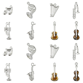 16шт. 8 стили подвесок из сплава для музыкальных инструментов, горный хрусталь и эмали