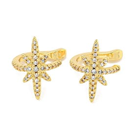 Brass Micro Pave Cubic Zirconia Cuff Earrings, for Women, Star