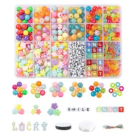 DIY Jewelry Making Kits, Including Frosted & Spray & Transparent Crackle & Opaque & Transparent Acrylic and Plastic Beads, Elastic Crystal Thread and Nylon Thread