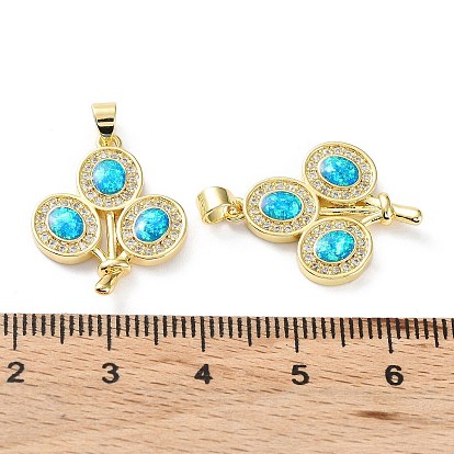 Rack Plating Brass Micro Pave Cubic Zirconia Pendants, Synthetic Opal Balloon Charms with Snap on Bail, Cadmium Free & Lead Free, Long-Lasting Plated, Real 18K Gold Plated