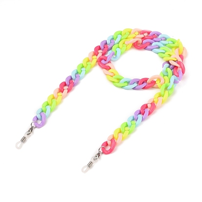 Chaînes de lunettes pour femmes, sangle de lunettes, avec chaînes gourmettes en acrylique arc-en-ciel, 304 inox homard fermoirs pince