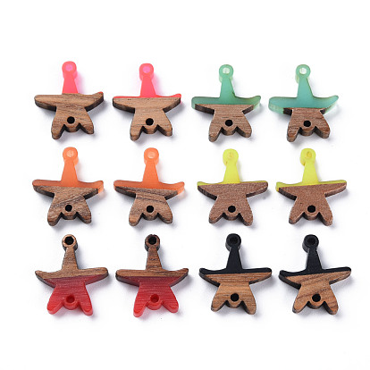 Opaque Resin & Walnut Wood Links Connectors, Two Tone, Star