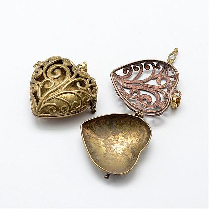 Brass Hollow Cage Pendants, Heart, Nickel Free