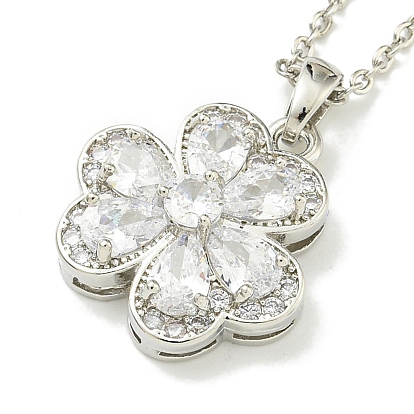 304 из нержавеющей стали кабель цепи ожерелья, латунные прозрачные кубические циркониевые ожерелья с подвесками в виде цветка