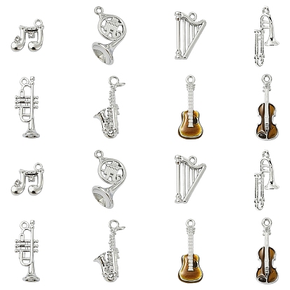 16шт. 8 стили подвесок из сплава для музыкальных инструментов, горный хрусталь и эмали