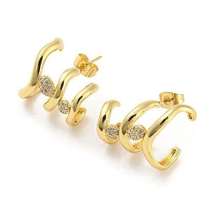 Brass Micro Pave Cubic Zirconia Arch Stud Earrings, Split Earrings, Half Hoop Earrings