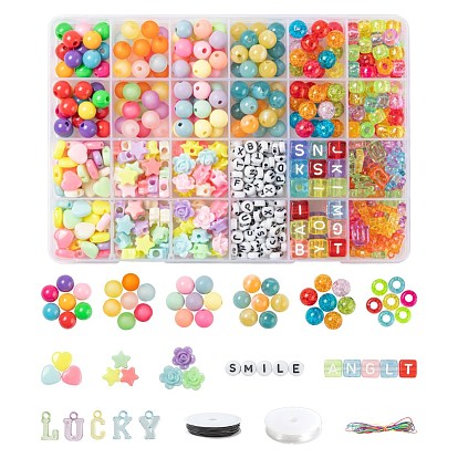 DIY Jewelry Making Kits, Including Frosted & Spray & Transparent Crackle & Opaque & Transparent Acrylic and Plastic Beads, Elastic Crystal Thread and Nylon Thread