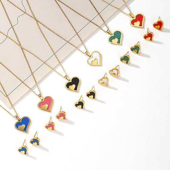 304 комплекты из серег-гвоздиков и ожерелий с подвесками из нержавеющей стали и акрила, сердце