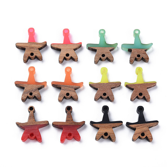 Opaque Resin & Walnut Wood Links Connectors, Two Tone, Star