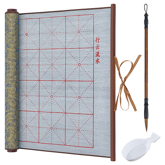 Прямоугольный нетканый материал и парчовая ткань для письма водой, с кистями для китайской каллиграфии, пером и ложкой в форме лотков для чернил