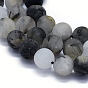 Natural Rutilated Quartz Beads Strands, Frosted, Round