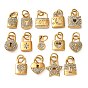 304 Stainless Steel Rhinestone Pendants, Lock Charms, Golden