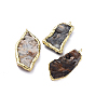 Natural Agate Big Pendants, with Brass Loops, Nuggets, Edge Golden Plated