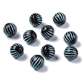 Opaque Acrylic Beads, Metal Enlaced, Round with Stripe