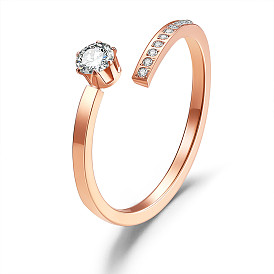 Stainless Steel Finger Rings, Open Cuff Rings, Open Rings, with Grade AAA Cubic Zirconia