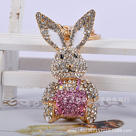 Sparkling Crystal Rabbit Keychain with Animal Diamond Pendant and Gift Box