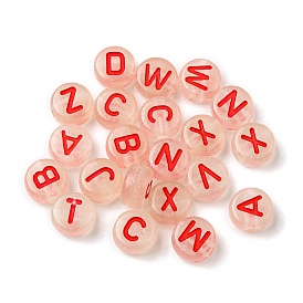Transparent Luminous Acrylic Beads, Flat Round with Letters