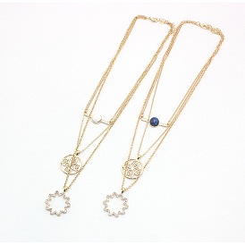Stylish Triple-layered Diamond Necklace with Printed Alloy Pendant - European-inspired Fashion Jewelry