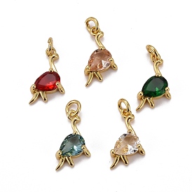 Brass Cubic Zirconia Pendants, Long-Lasting Plated, Real 18K Gold Plated, Dinosaurs