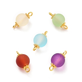 Transparent Frosted Glass Links, with Golden Tone Alloy Flower Daisy Spacer Beads and Brass Findings, Round