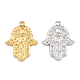 304 Edelstahl Anhänger, Hamsa-Hand mit Blumen- und Nazar-Amuletten