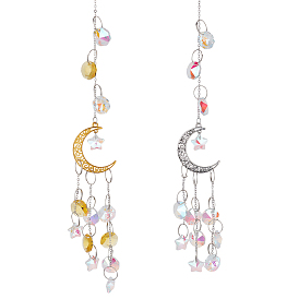 2шт 2 цвета хрустальная люстра ab стеклянная восьмиугольная подвеска украшения, подвесные ловцы солнца, создатель радуги, с лунным шармом из сплава, для украшения дома