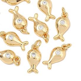 SHEGRACE Brass Clear Cubic Zirconia Charms, Fish Charms, Cadmium Free & Lead Free & Nickel Free
