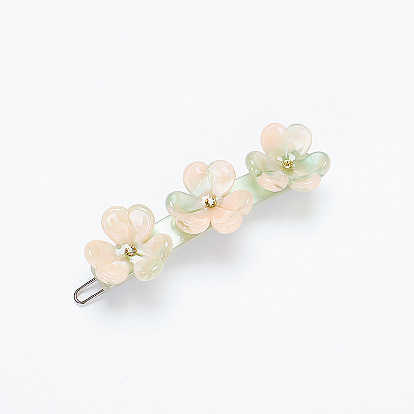 Fashion Flower Cellulose Acetate(Resin) Hair Barrettes, Frog Buckle Hairpin for Women, Girls, with Iron Clips