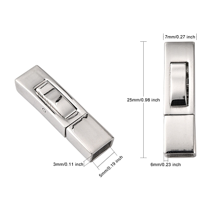 304 Stainless Steel Bayonet Clasps, Ion Plating (IP), Rectangle