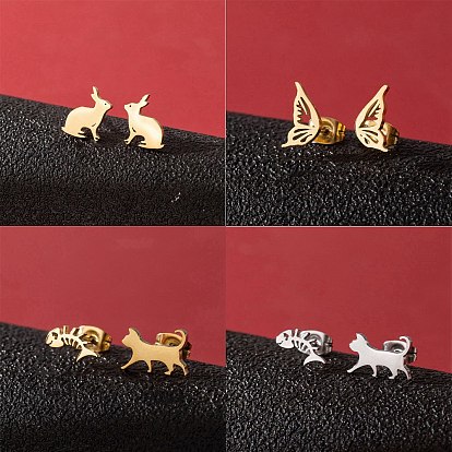 Женские серьги-гвоздики из нержавеющей стали, слева и справа