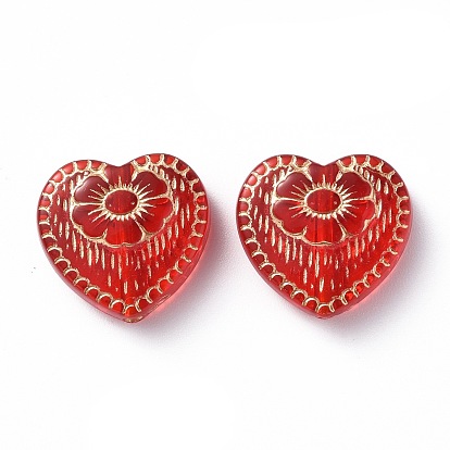 Plating Acrylic Beads, Metal Enlaced, Heart with Flower