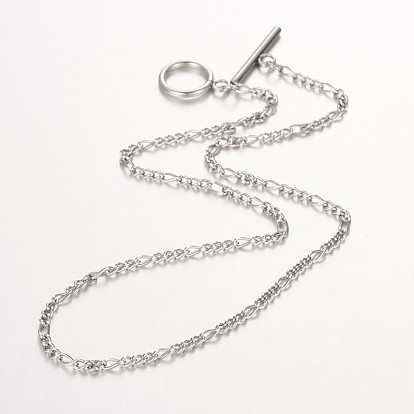 304 Stainless Steel Figaro Chain Necklace, 17.32 inch (44cm)