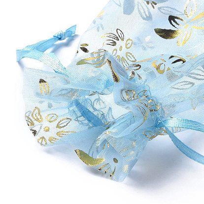Organza Drawstring Jewelry Pouches, Wedding Party Gift Bags, Rectangle with Hot Stamping Pattern