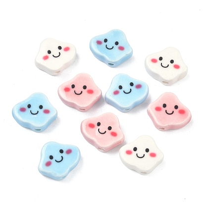 Печатные ручной фарфоровые бусы, облако с улыбающимся лицом