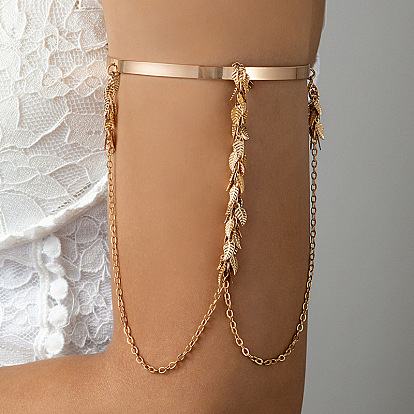 Golden Alloy Upper Arm Cuff, Chains Tassel Charms Arm Bangle