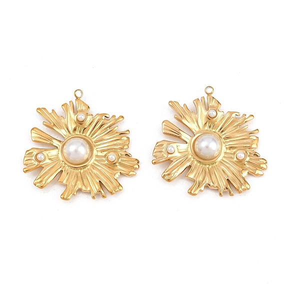 304 Подвески из нержавеющей стали и пластика с имитацией жемчуга, цветочный шарм