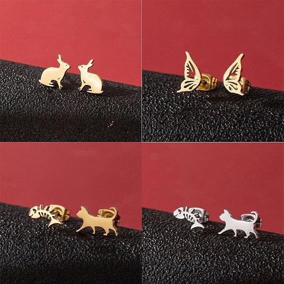 Женские серьги-гвоздики из нержавеющей стали, слева и справа