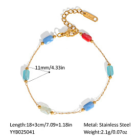 Браслеты из нержавеющей стали и стекла с прямоугольными звеньями для женщин, красочный
