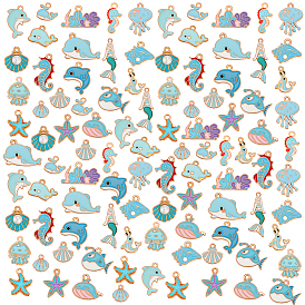 100 шт. подвески из цинкового сплава с эмалью в виде морских животных, с пластиковой бисера, разнообразные