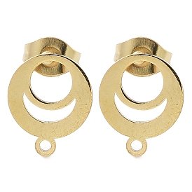 Ring Ion Plating(IP) 304 Stainless Steel Stud Earring Findings, with Loop