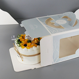 Boîte à gâteaux individuelle en papier kraft, boîte d'emballage de gâteau unique de boulangerie, carré avec fenêtre transparente et poignée