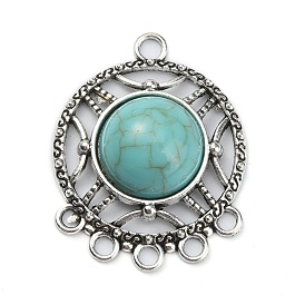 Звенья компонентов люстры из синтетической бирюзы, со старинными серебряными тонами цинкового сплава, тибетский стиль 