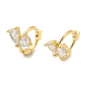 Leaf Cubic Zirconia Hoop Earrings, Brass Jewelry for Women