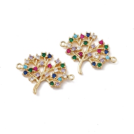Brass Micro Pave Colorful Cubic Zirconia Connector Charms, Tree Links