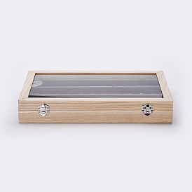 Wooden Pendant Presentation Boxes, with Glass and Velvet Pillow, Rectangle