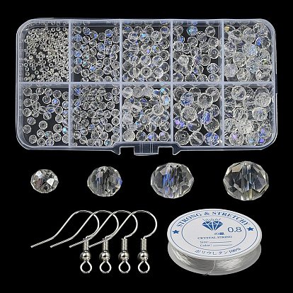 DIY Bracelet Earring Making Kit, Including Transparent Glass Rondelle Beads, Brass Earring Hooks