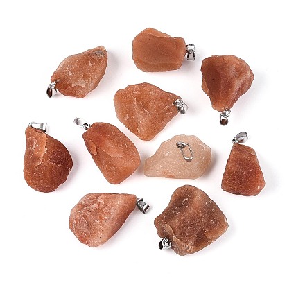 Подвески из необработанного грубого натурального красного авантюрина, самородки прелести, с 201 защелкой из нержавеющей стали на поручнях, цвет нержавеющей стали