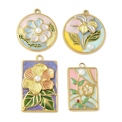 304 подвески из нержавеющей стали, цветок, с эмалью и жемчугом, реальный 18 k позолоченный, ионное покрытие (ip)