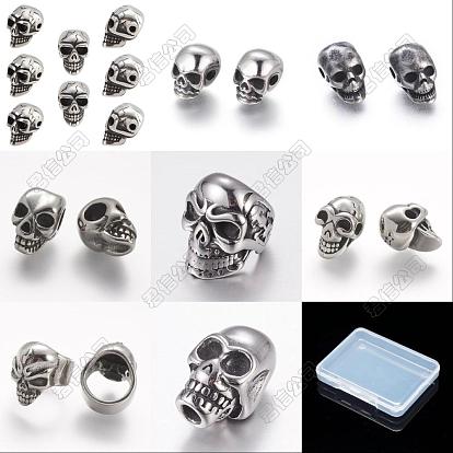 8 piezas 8 estilos de Halloween 304 cuentas de acero inoxidable, cabeza del cráneo