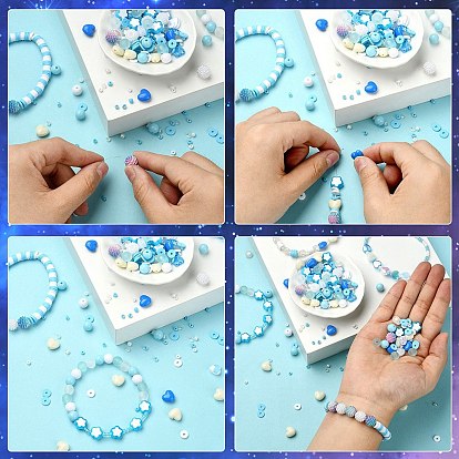 DIY Bracetet Making Kit, Including Polymer Clay Disc & Glass Pearl & Seed & Acrylic Beads, Heart & Flower